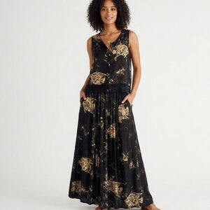 Vintage Black and Cream Printed Skirt/tank Set